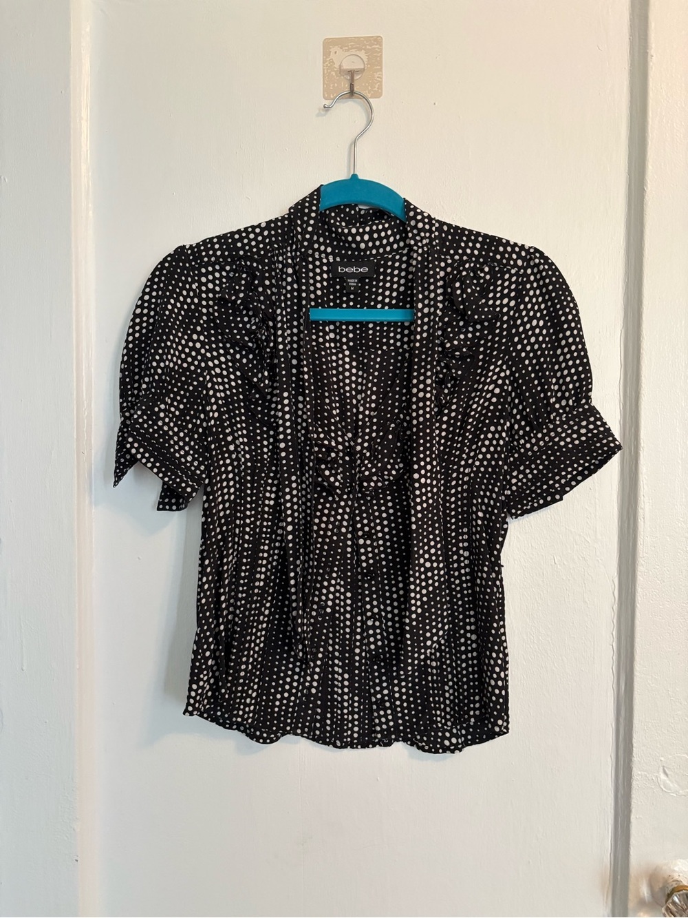 Y2K bebe black and white polka dot blouse